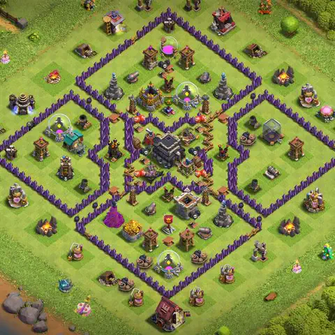 TH9 farming base layout with copy link for Clash of Clans resource protection, layout #055