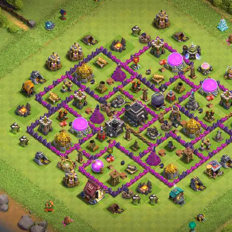 TH9 farming base layout with copy link for Clash of Clans resource protection, layout #074