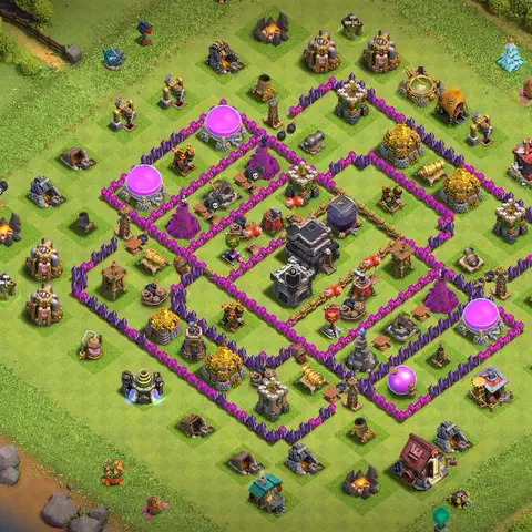 TH9 farming base layout with copy link for Clash of Clans resource protection, layout #075