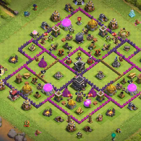 TH9 farming base layout with copy link for Clash of Clans resource protection, layout #076