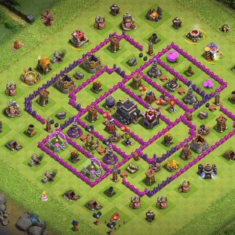TH9 farming base layout with copy link for Clash of Clans resource protection, layout #110