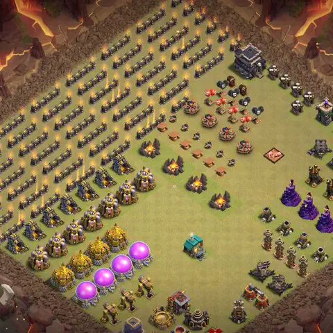TH9 farming base layout with copy link for Clash of Clans resource protection, layout #185