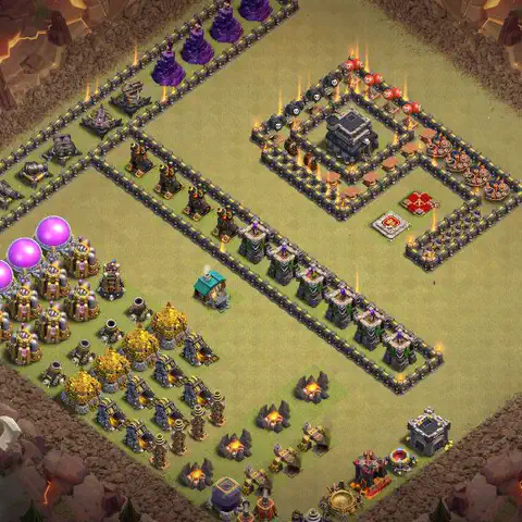 TH9 farming base layout with copy link for Clash of Clans resource protection, layout #187