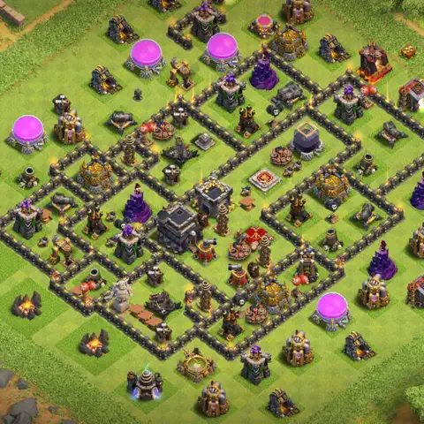 TH9 farming base layout with copy link for Clash of Clans resource protection, layout #239