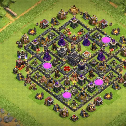 TH9 farming base layout with copy link for Clash of Clans resource protection, layout #240