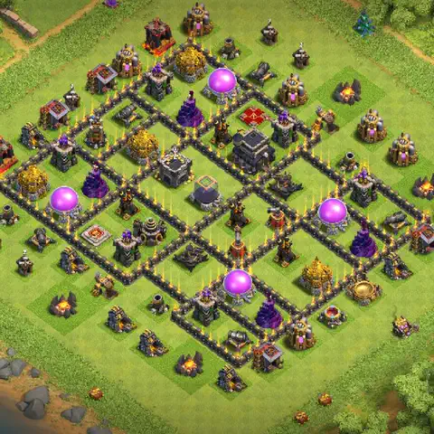 TH9 farming base layout with copy link for Clash of Clans resource protection, layout #254