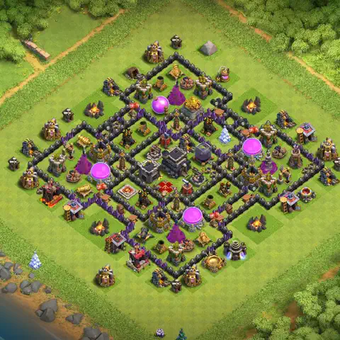 TH9 farming base layout with copy link for Clash of Clans resource protection, layout #257