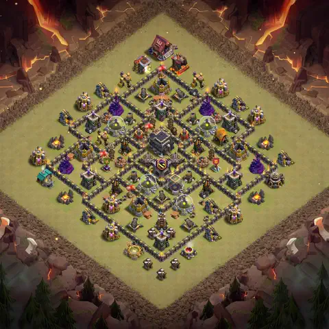 TH9 war anti 3 star base layout with copy link for Clash of Clans defense, layout #032