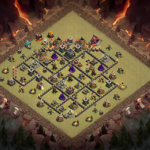 TH9 war anti 3 star base layout with copy link for Clash of Clans defense, layout #044