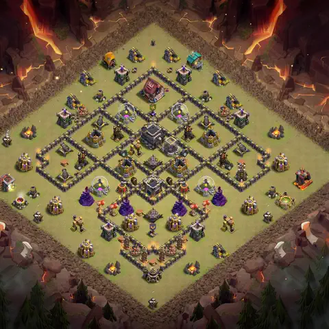 TH9 war anti 3 star base layout with copy link for Clash of Clans defense, layout #065