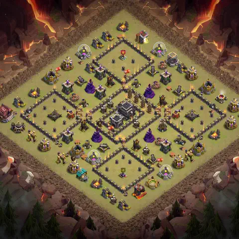 TH9 war anti 3 star base layout with copy link for Clash of Clans defense, layout #068
