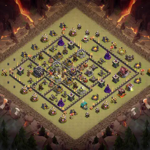 TH9 war anti 3 star base layout with copy link for Clash of Clans defense, layout #077