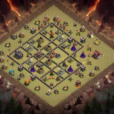 TH9 war anti 3 star base layout with copy link for Clash of Clans defense, layout #086
