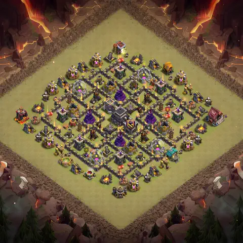 TH9 war anti 3 star base layout with copy link for Clash of Clans defense, layout #089