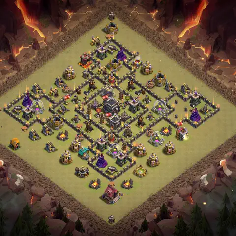 TH9 war anti 3 star base layout with copy link for Clash of Clans defense, layout #098