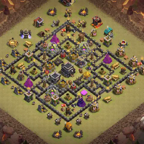 TH9 war anti 3 star base layout with copy link for Clash of Clans defense, layout #122