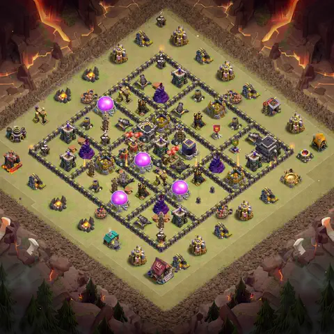 TH9 war anti 3 star base layout with copy link for Clash of Clans defense, layout #125