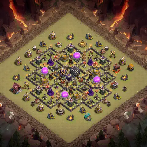 TH9 war anti 3 star base layout with copy link for Clash of Clans defense, layout #134