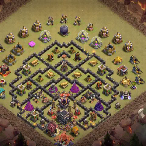 TH9 war anti 3 star base layout with copy link for Clash of Clans defense, layout #137