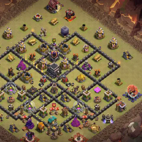 TH9 war anti 3 star base layout with copy link for Clash of Clans defense, layout #140