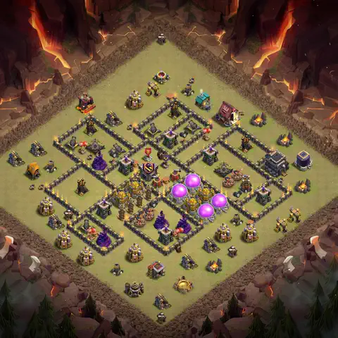 TH9 war anti 3 star base layout with copy link for Clash of Clans defense, layout #143