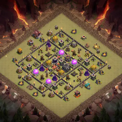 TH9 war anti 3 star base layout with copy link for Clash of Clans defense, layout #155