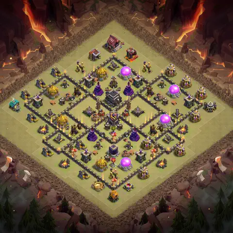 TH9 war anti 3 star base layout with copy link for Clash of Clans defense, layout #158