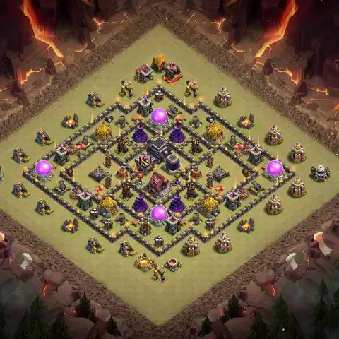 TH9 war anti 3 star base layout with copy link for Clash of Clans defense, layout #161