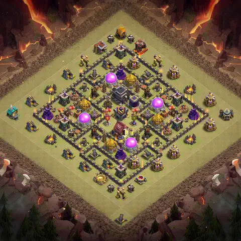 TH9 war anti 3 star base layout with copy link for Clash of Clans defense, layout #164