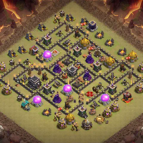 TH9 war anti 3 star base layout with copy link for Clash of Clans defense, layout #179