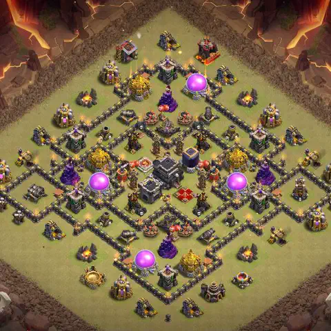TH9 war anti 3 star base layout with copy link for Clash of Clans defense, layout #182
