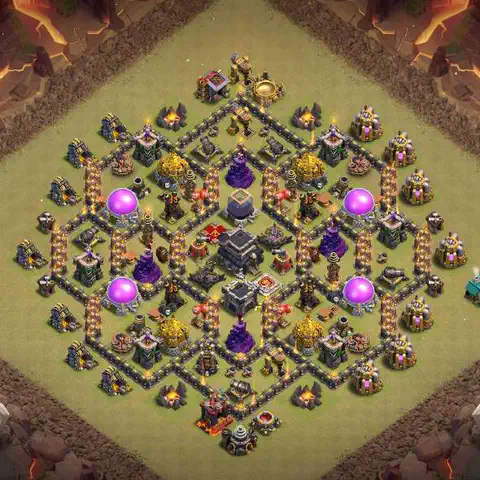TH9 war anti 3 star base layout with copy link for Clash of Clans defense, layout #194