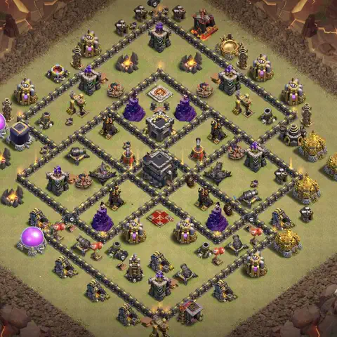 TH9 war anti 3 star base layout with copy link for Clash of Clans defense, layout #200