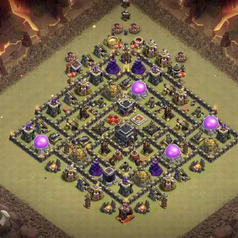 TH9 war anti 3 star base layout with copy link for Clash of Clans defense, layout #206