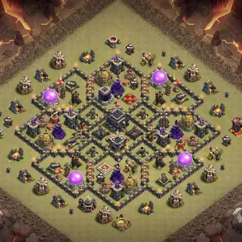 TH9 war anti 3 star base layout with copy link for Clash of Clans defense, layout #209