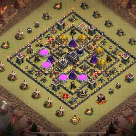 TH9 war anti 3 star base layout with copy link for Clash of Clans defense, layout #218