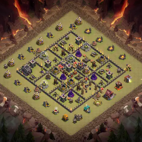TH9 war cwl base layout with copy link for Clash of Clans defense, layout #100