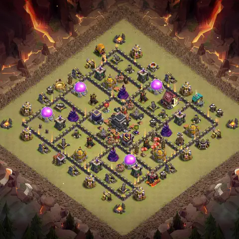 TH9 war cwl base layout with copy link for Clash of Clans defense, layout #145