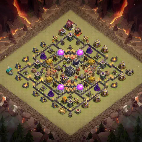 TH9 war cwl base layout with copy link for Clash of Clans defense, layout #166