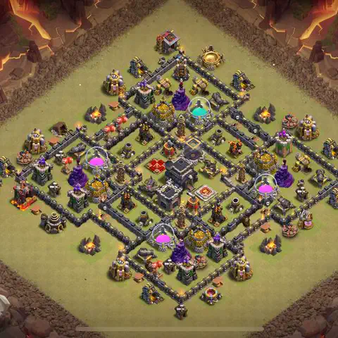 TH9 war cwl base layout with copy link for Clash of Clans defense, layout #196