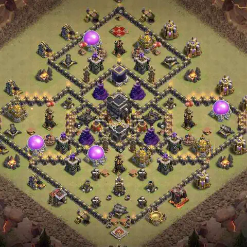 TH9 war cwl base layout with copy link for Clash of Clans defense, layout #208