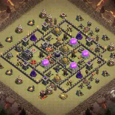 TH9 war cwl base layout with copy link for Clash of Clans defense, layout #214