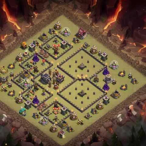 TH9 war defense base layout with copy link for Clash of Clans defense, layout #003