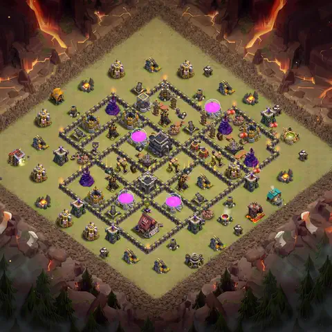 TH9 war defense base layout with copy link for Clash of Clans defense, layout #006
