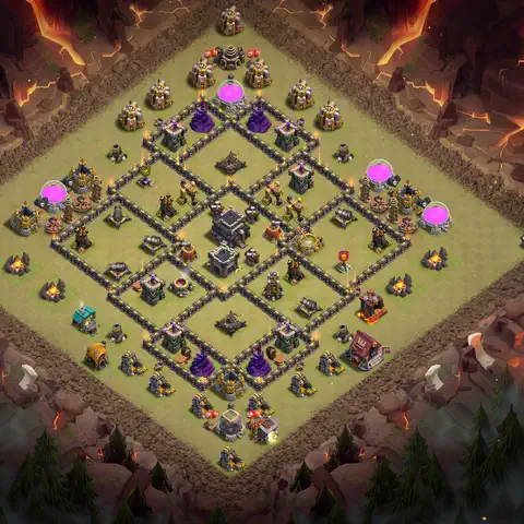 TH9 war defense base layout with copy link for Clash of Clans defense, layout #009
