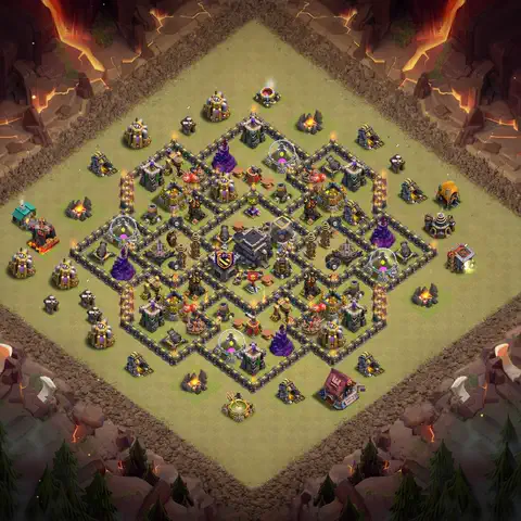 TH9 war defense base layout with copy link for Clash of Clans defense, layout #015