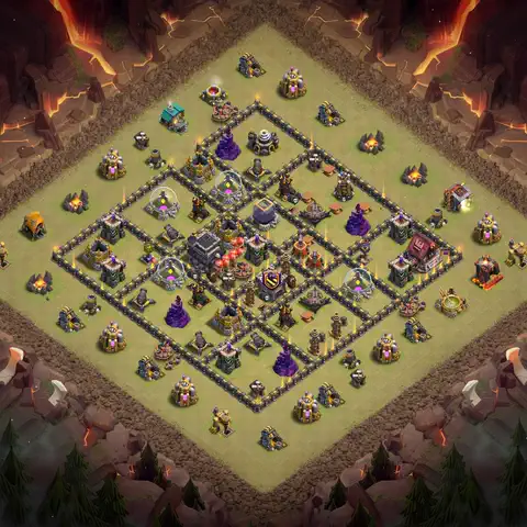 TH9 war defense base layout with copy link for Clash of Clans defense, layout #018