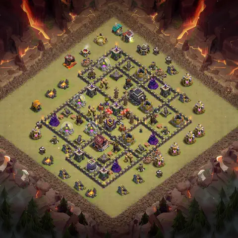 TH9 war defense base layout with copy link for Clash of Clans defense, layout #021