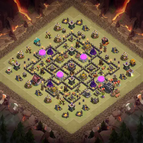 TH9 war defense base layout with copy link for Clash of Clans defense, layout #024