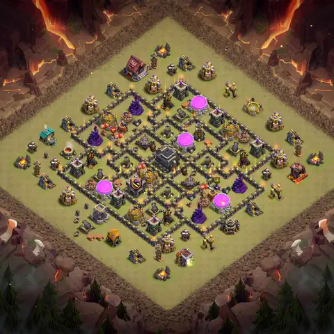 TH9 war defense base layout with copy link for Clash of Clans defense, layout #027